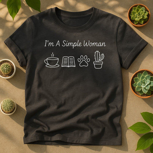 I'm A Simple Woman Unisex T-Shirt, Coffee Book Paw Cactus Graphic Tee