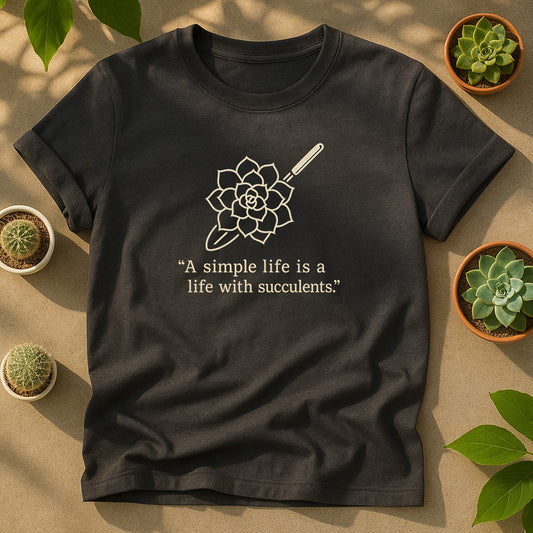 A Simple Life With Succulents Unisex T-Shirt - Minimal Line Art