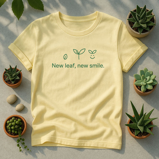 New Leaf New Smile T-Shirt, Minimal Plant Lover Tee
