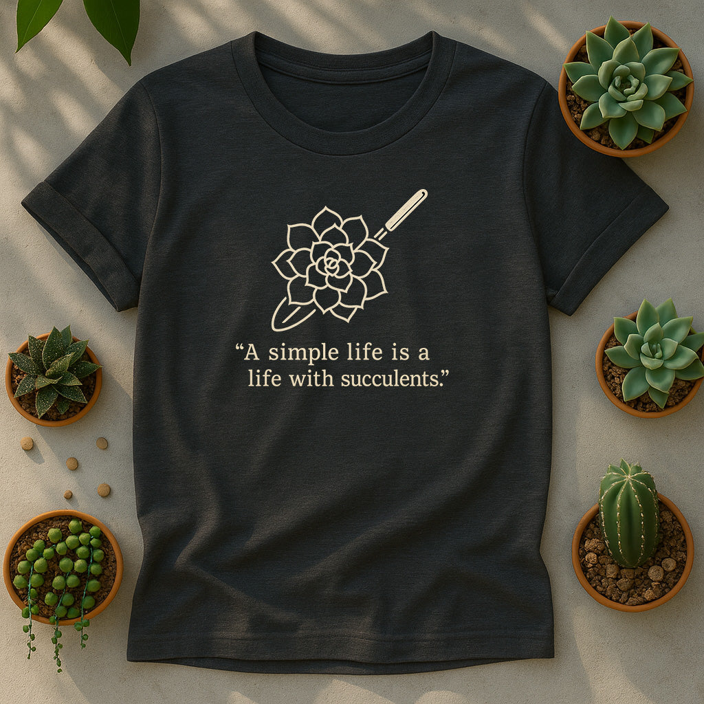 A Simple Life With Succulents Unisex T-Shirt - Minimal Line Art