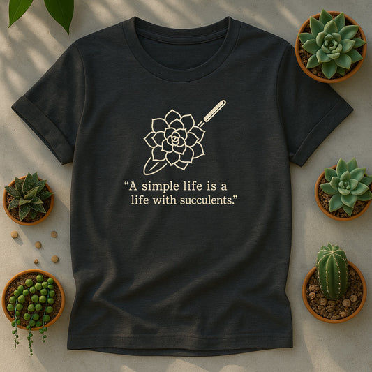 A Simple Life With Succulents Unisex T-Shirt - Minimal Line Art
