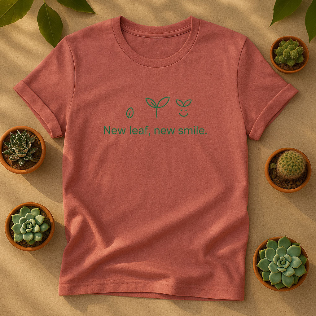 New Leaf New Smile T-Shirt, Minimal Plant Lover Tee