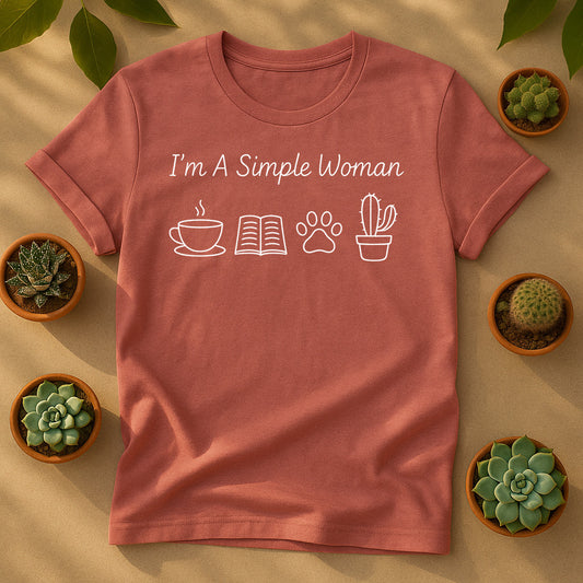 I'm A Simple Woman Unisex T-Shirt, Coffee Book Paw Cactus Graphic Tee