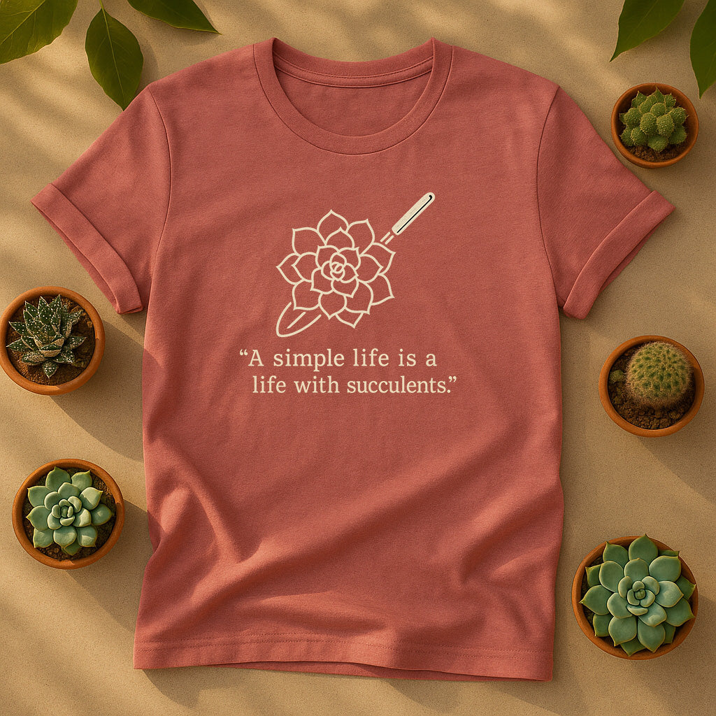 A Simple Life With Succulents Unisex T-Shirt - Minimal Line Art