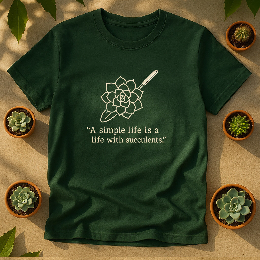 A Simple Life With Succulents Unisex T-Shirt - Minimal Line Art