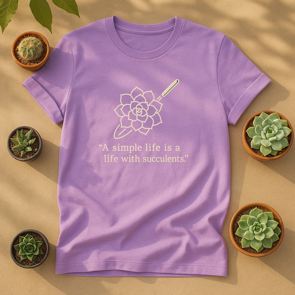 A Simple Life With Succulents Unisex T-Shirt - Minimal Line Art