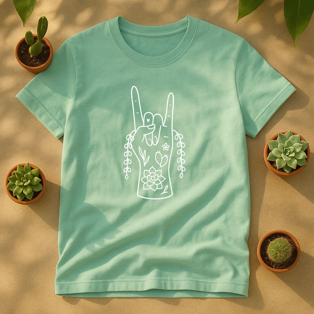 Plant Rock Hand Unisex T-Shirt - Succulent Line Art Graphic