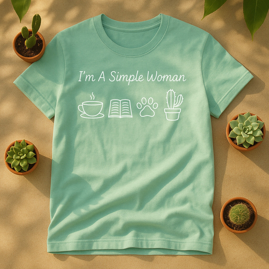 I'm A Simple Woman Unisex T-Shirt, Coffee Book Paw Cactus Graphic Tee