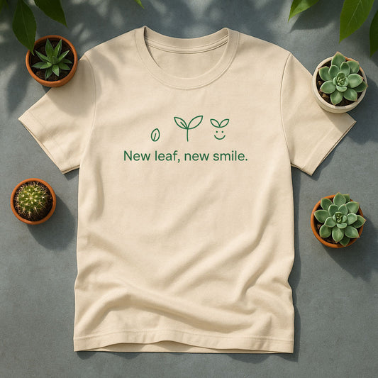 New Leaf New Smile T-Shirt, Minimal Plant Lover Tee