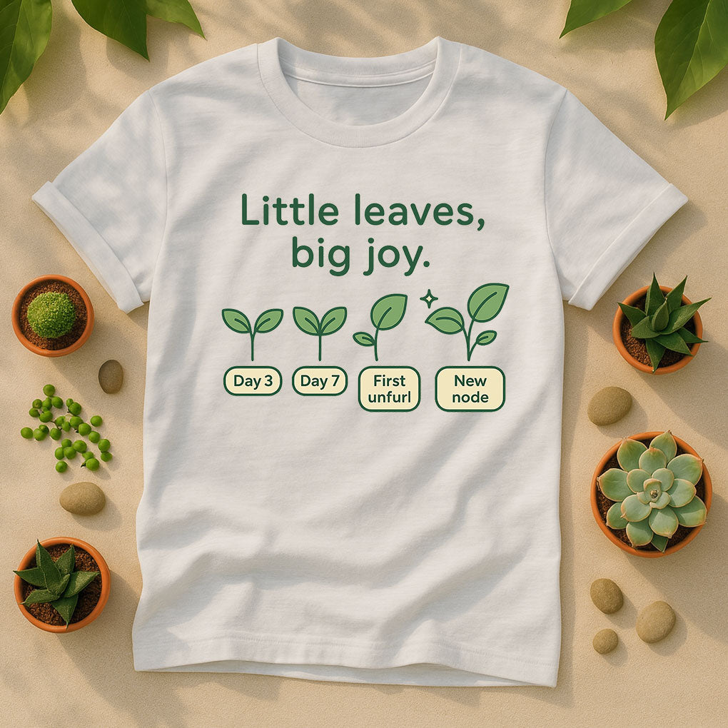 Little Leaves Big Joy T-Shirt, Plant Growth Timeline Tee