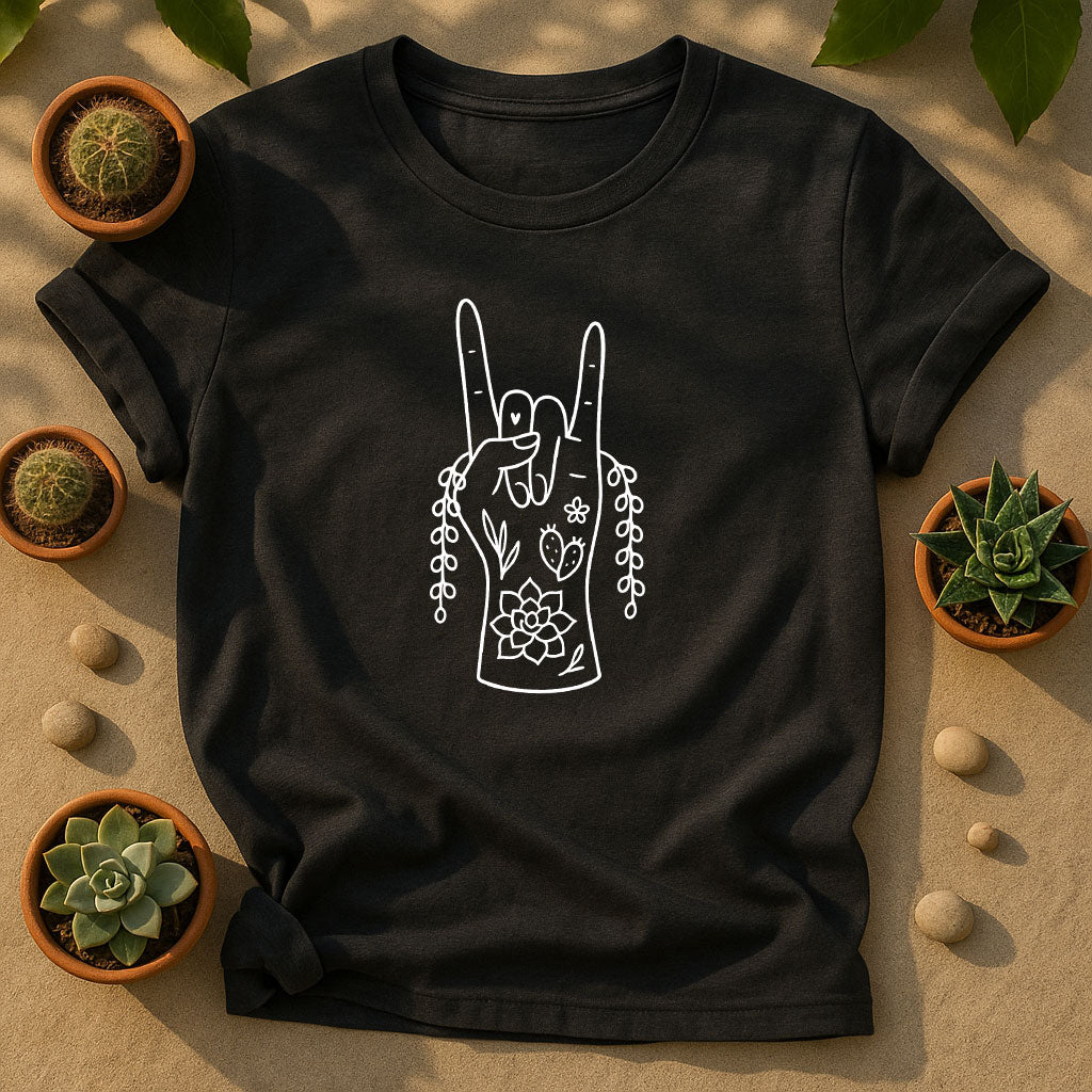 Plant Rock Hand Unisex T-Shirt - Succulent Line Art Graphic