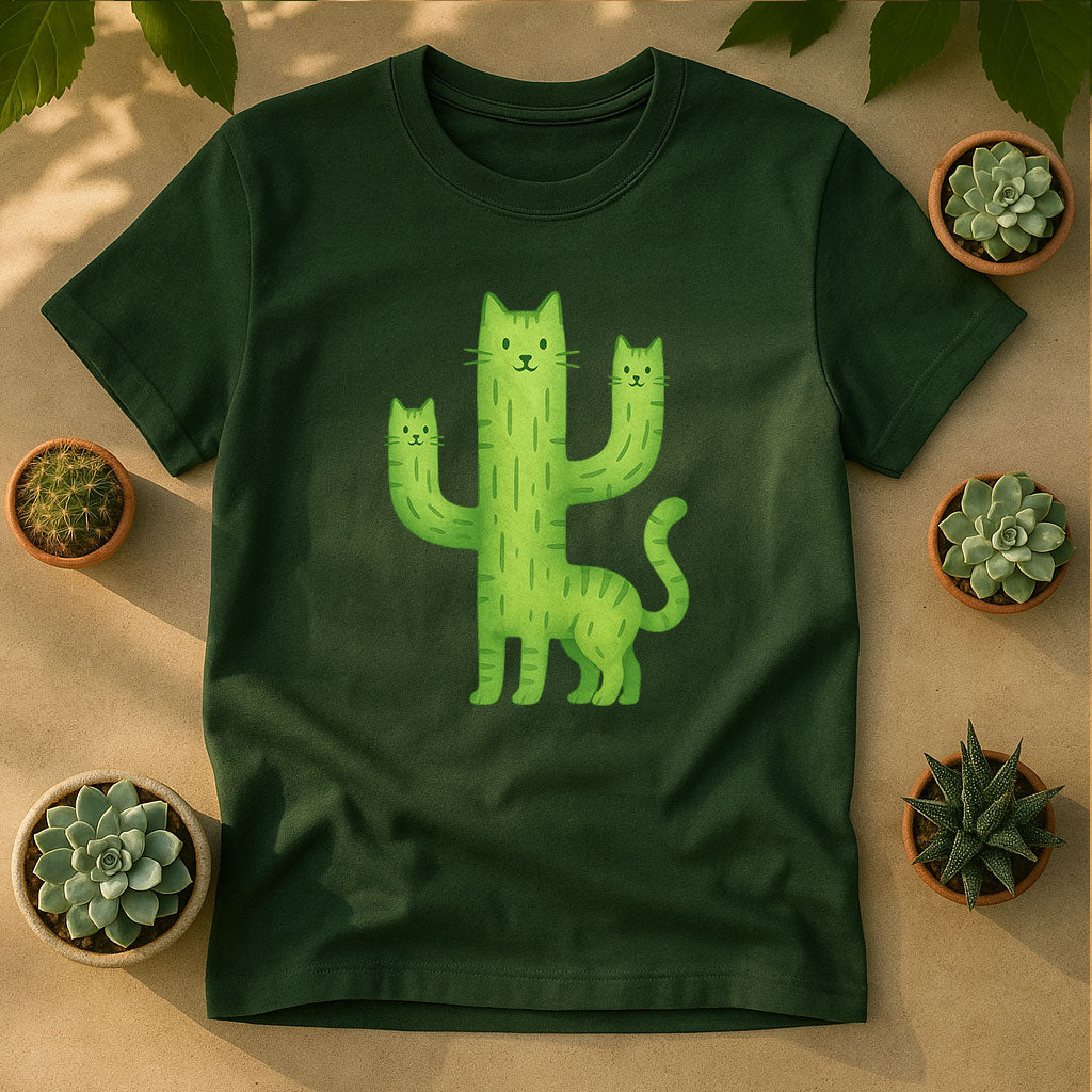 Catcus Cactus Cat Unisex T-Shirt - Cute Green Graphic Tee