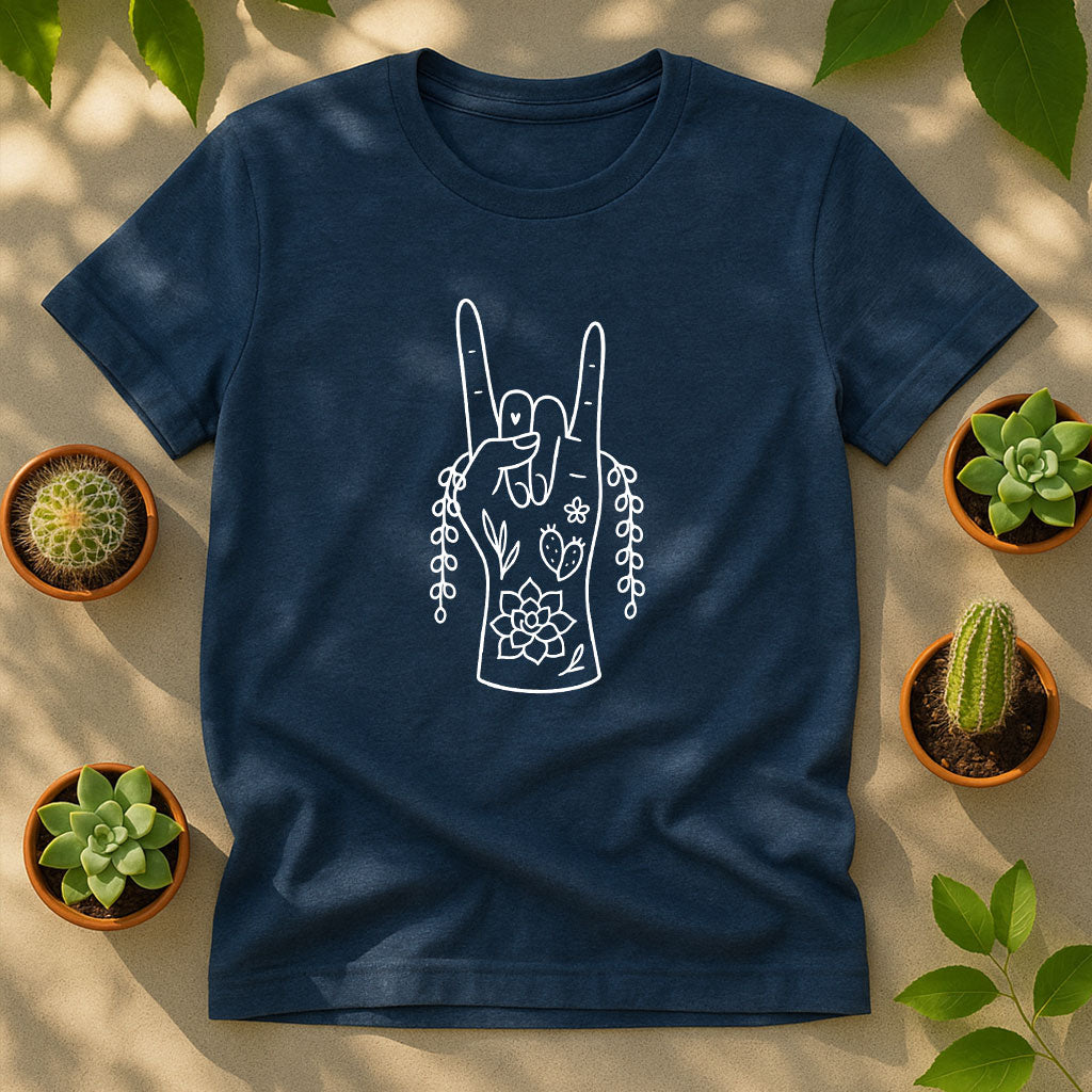 Plant Rock Hand Unisex T-Shirt - Succulent Line Art Graphic