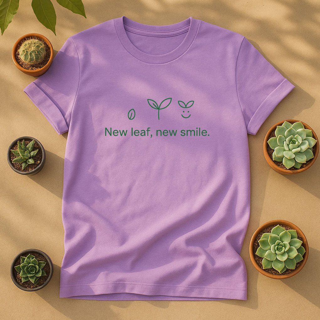 New Leaf New Smile T-Shirt, Minimal Plant Lover Tee