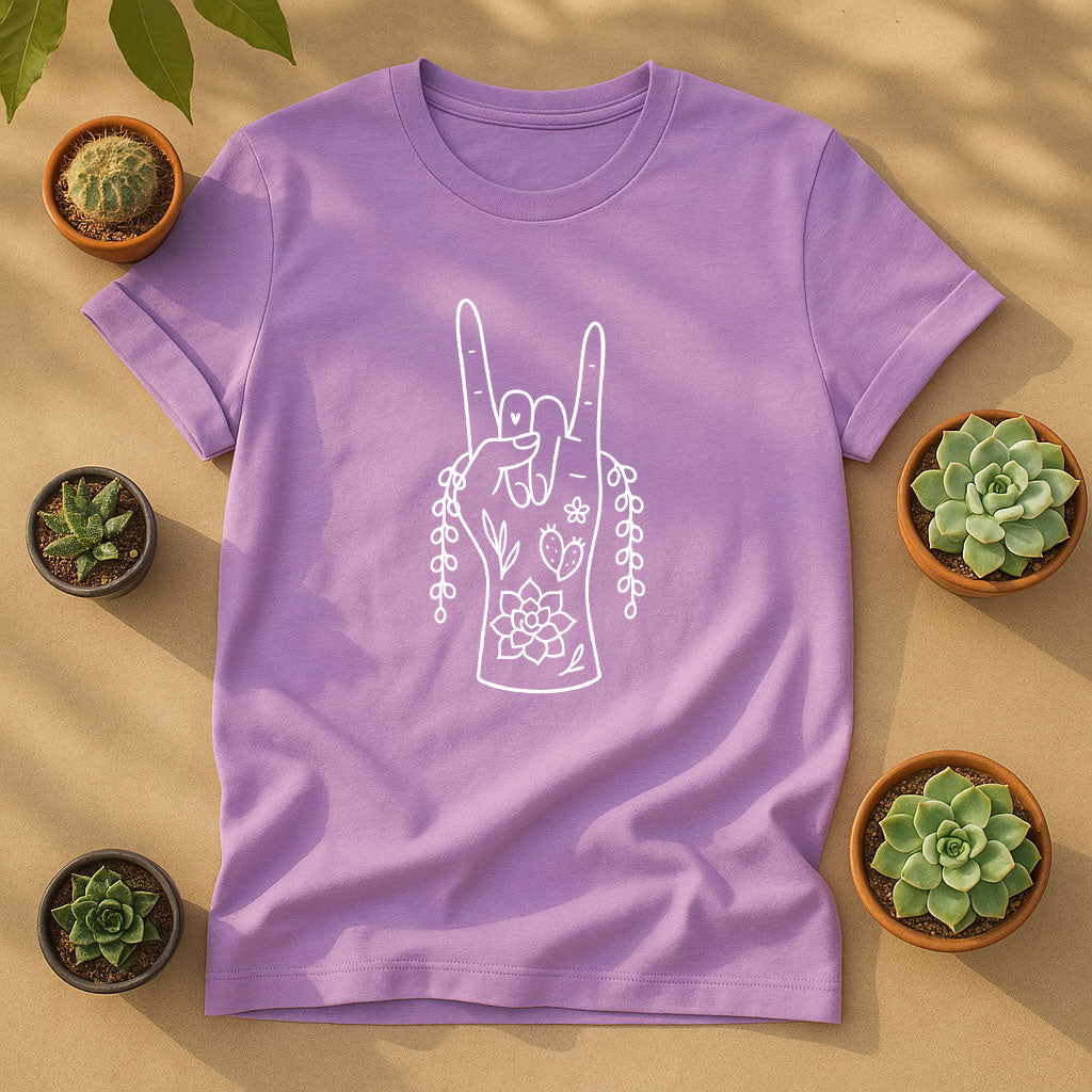 Plant Rock Hand Unisex T-Shirt - Succulent Line Art Graphic