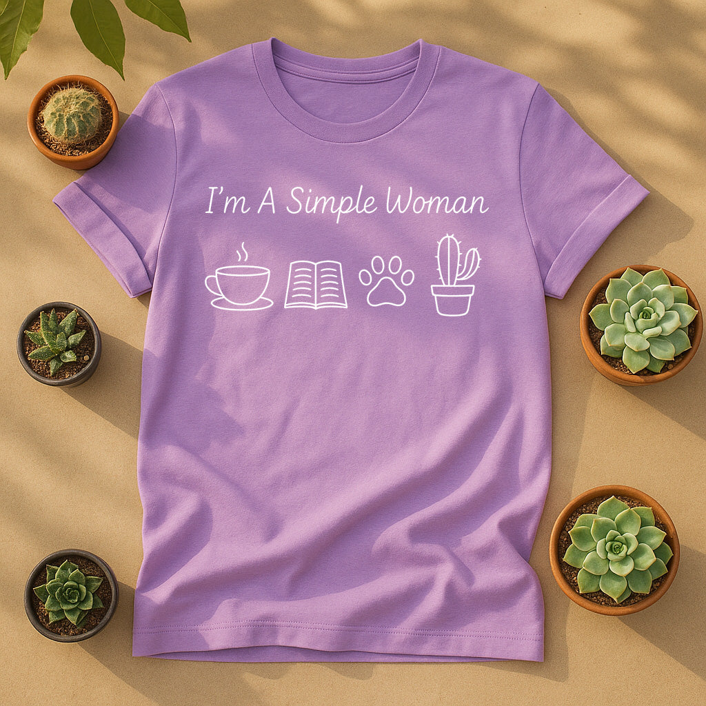 I'm A Simple Woman Unisex T-Shirt, Coffee Book Paw Cactus Graphic Tee