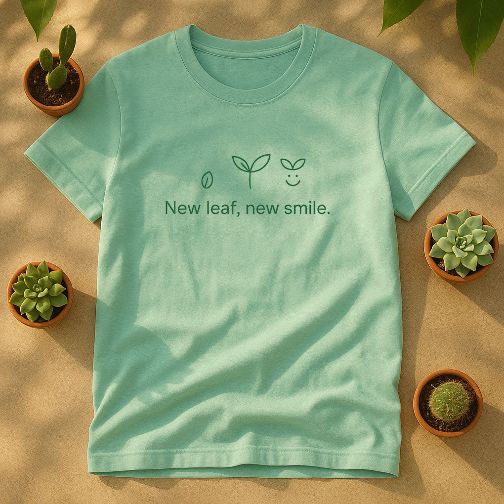 New Leaf New Smile T-Shirt, Minimal Plant Lover Tee