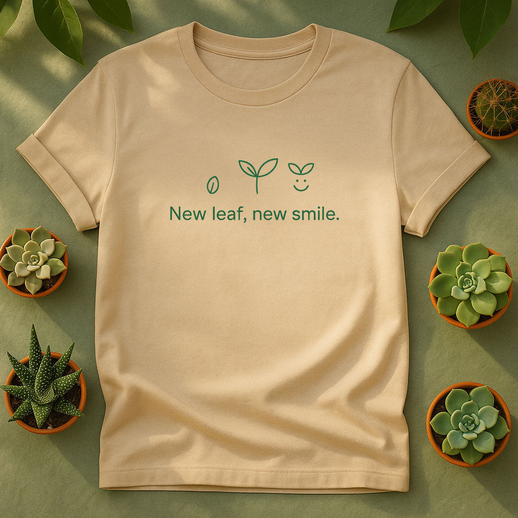 New Leaf New Smile T-Shirt, Minimal Plant Lover Tee