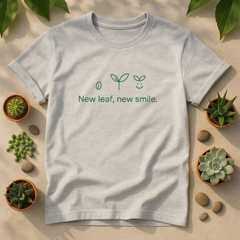 New Leaf New Smile T-Shirt, Minimal Plant Lover Tee