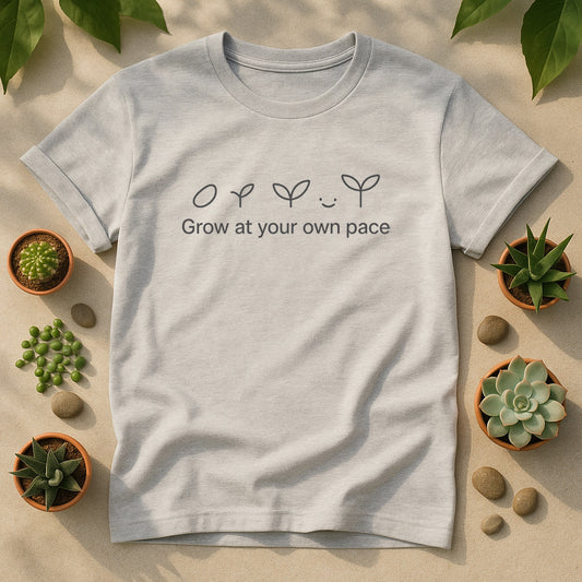 Grow At Your Own Pace T-Shirt, Minimal Plant Lover Tee