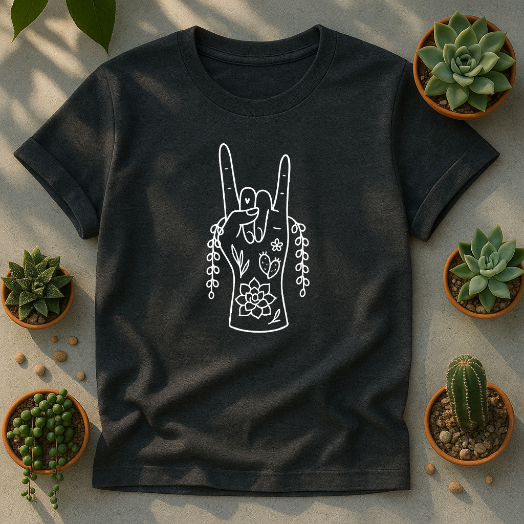Plant Rock Hand Unisex T-Shirt - Succulent Line Art Graphic