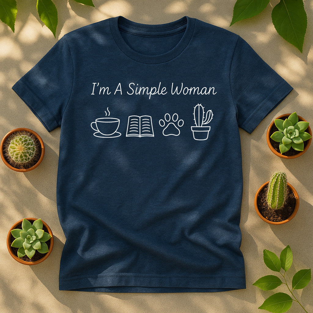 I'm A Simple Woman Unisex T-Shirt, Coffee Book Paw Cactus Graphic Tee