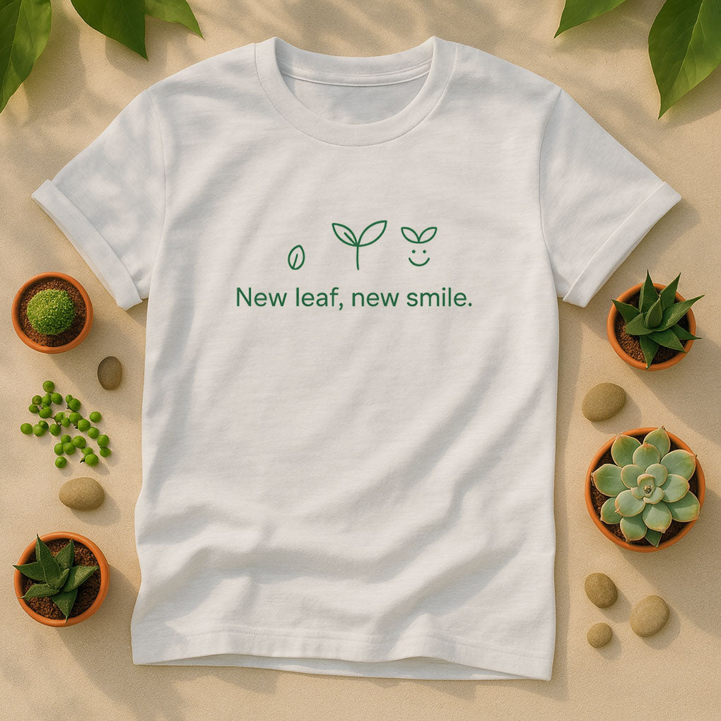 New Leaf New Smile T-Shirt, Minimal Plant Lover Tee
